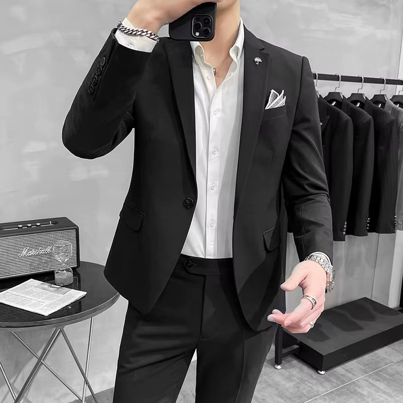 2025 Slim Fit Fashion Suits M-4XL High-Quality British Casual Solid Color Small Suit for Handsome Men All Fit