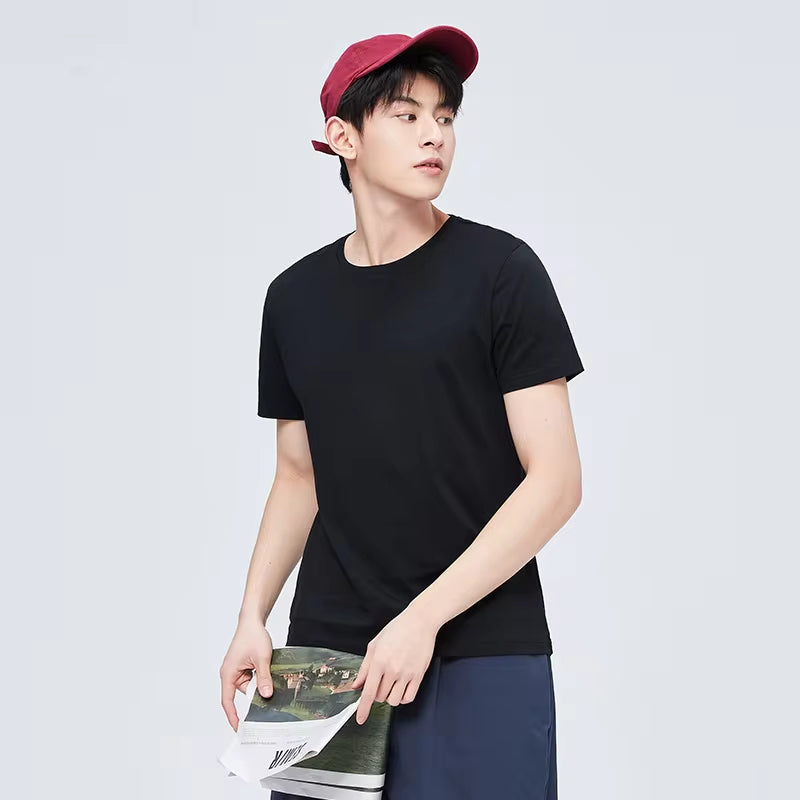 Summer Cotton T Shirts Men 2025 Simple O Neck Stretch Solid New Tops Clothing Casual Tshirt Man Streetwear Cool Tee Shirts