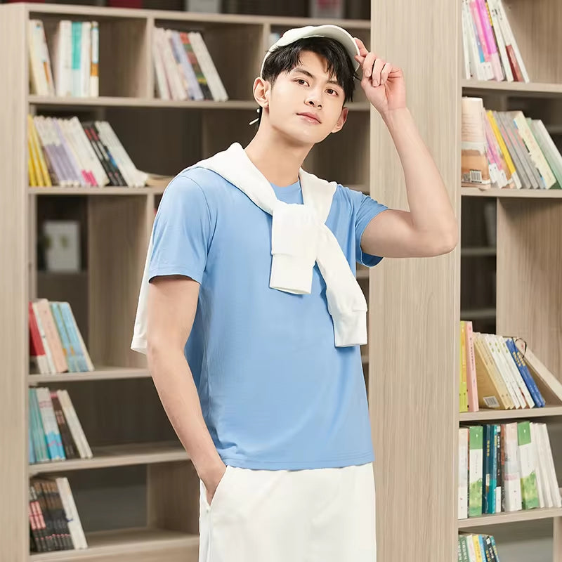 Summer Cotton T Shirts Men 2025 Simple O Neck Stretch Solid New Tops Clothing Casual Tshirt Man Streetwear Cool Tee Shirts