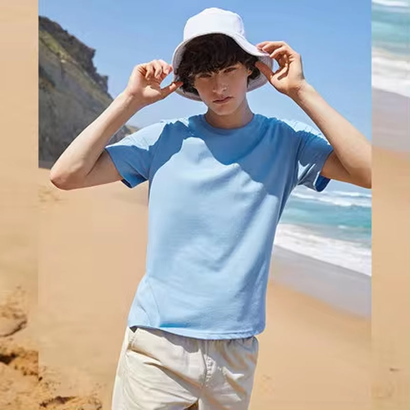 Summer Cotton T Shirts Men 2025 Simple O Neck Stretch Solid New Tops Clothing Casual Tshirt Man Streetwear Cool Tee Shirts